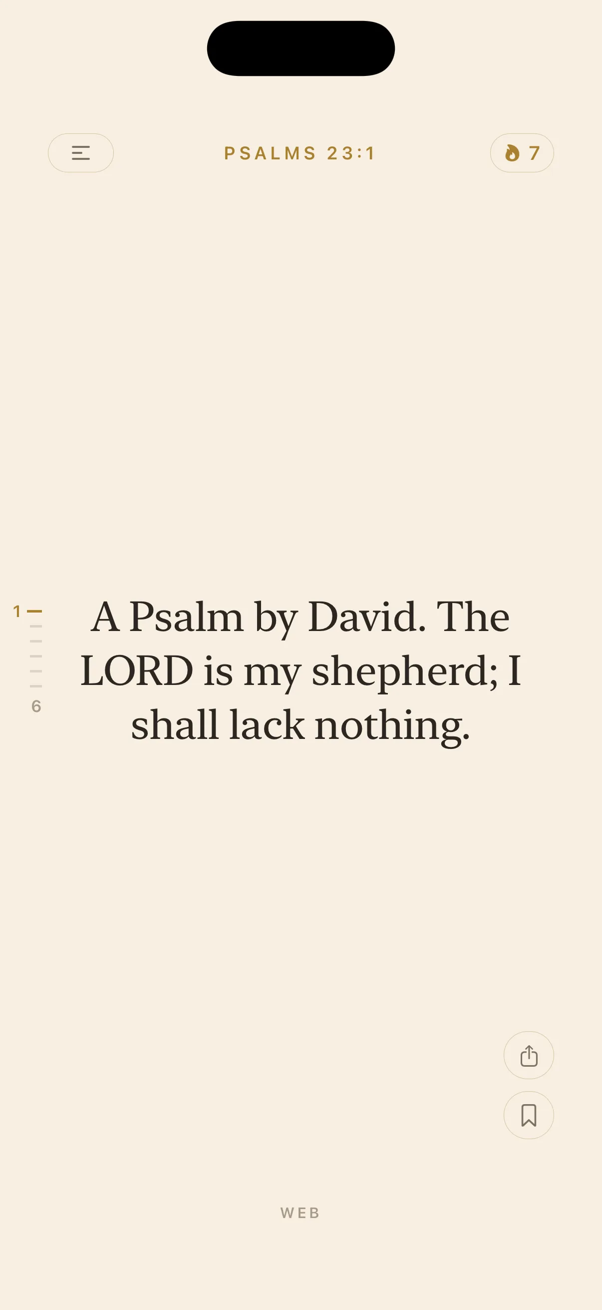 The Scrolls feed on Psalm 23:1: A Psalm by David. The LORD is my shepherd; I shall lack nothing.